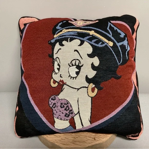 🔴 Vintage - New - Betty Boop Biker Tapestry Woven Pillow - Collectible - Rare - Picture 1 of 10
